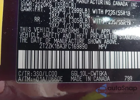 2015 Lexus Rx 350 from USA, damaged, VIN 2T2ZK1BA3FC169890